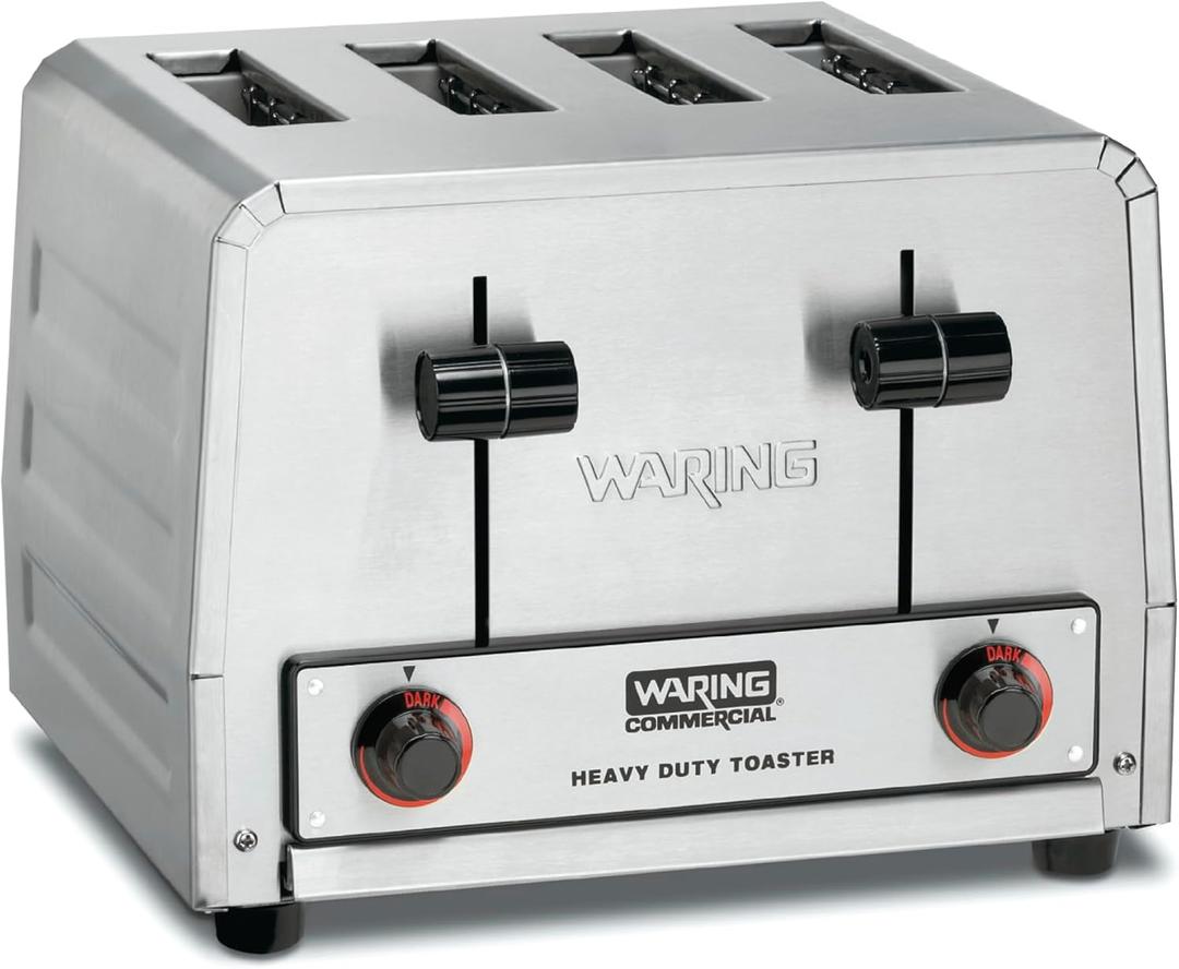 Waring Commercial WCT805B 4-Slice Heavy Duty Commercial Pop-Up Toaster, 208/240V, 2028/2700W, 6-20 Phase Plug, Silver, 10.5 x 11.5 x 9 inches