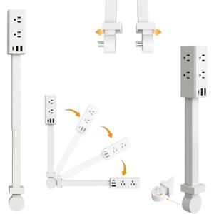 Electrical Outlet Extender Stick, 360 Rotating Wall Socket Expander, Adjustable 20"-30", with 6 Outlets & 2 USB-A+1 USB-C Ports for Behind Couches Nightstands Desks Hard-to-Reach Areas (A #)