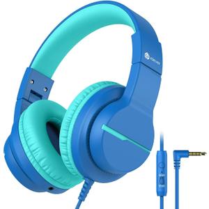 iClever HS19 Kids Headphones with Microphone for School, Volume Limiter 85/94dB, Over-Ear Girls Boys Headphones for Kids with Shareport, Foldable for iPad/Travel (Navy Blue)