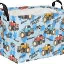 HIYAGON Rectangular Monster Truck Basket for Kids Baby Basket for Boys and Girls Cute Toy Storage Organizer Bin Box Truck Room Decor(Monster Truck)
