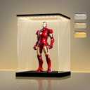 LANSCOERY Small Acrylic Display Case with Adjustable Yellow/White/Warm LED Light, UV Protection Clear Display Box, Dustproof Showcase for Action Figures, Models, Collectibles - 4.7x4.7x6 inch