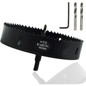 6.5" Hole Saw Bi-Metal Hole Saw Drill Bit Drilling Tool for Wood Material (Black)
