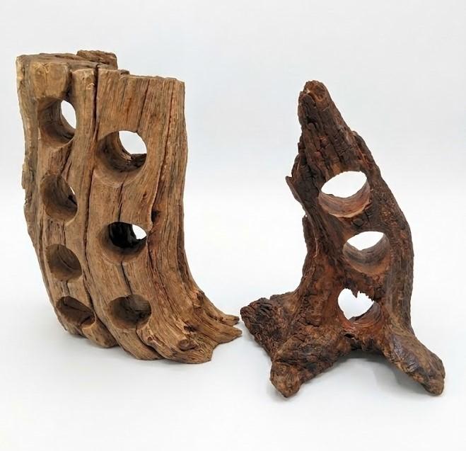Handcrafted Natural Driftwood Organizer, Unique Rustic Wood Stand for Home Decor, Decorative Art Piece with Circular Openings, Minimalist Eco-Friendly Display Stand