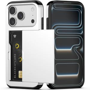 Nvollnoe Compatible with iPhone 17 Pro Case with Card Holder Dual Layer Heavy Duty Protective Shockproof Hidden Card Slot Slim Wallet Phone Case for Women&Men 6.3 inch(White)