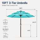 10ft Patio Umbrella, 3-Tier Vented Outdoor Table Umbrella with 8 Sturdy Fiberglass Ribs, Windproof Market Umbrella with Push Button Tilt and Crank, UV Protection for Deck, Pool, Aqua Blue