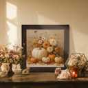 Puyfsdhg Fall Orange White Pumpkin Floral Wall Art Framed Rustic Farmhouse Autumn Pumpkin Botanical Canvas Prints Artwork, Thanksgiving Oil Paintings Wall Decor for Home Bedroom Room 20x20 Inch