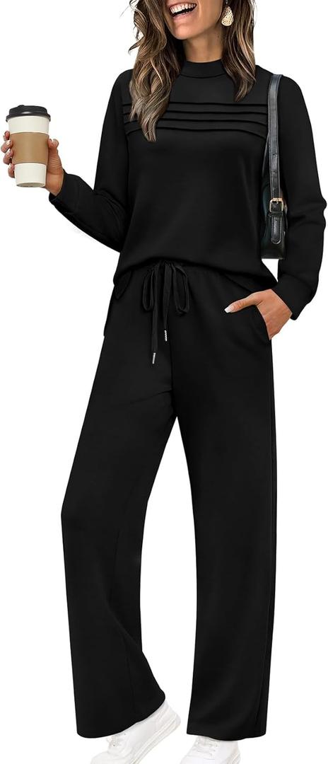 WIHOLL 2 Piece Sets for Women Workout Sets Spring Cruise Outfits 2026 Lounge Sets Fall Fashion 2025 Travel Vacation Airport Outfits Going Out Matching Sets Women's Clothing Winter Track Suits Black M
