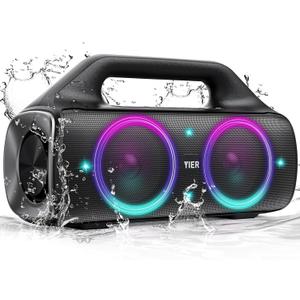 Speakers, YIER 80w (Peak) Portable Wireless Speaker with Lights, Stereo Loud Sound, IP67 Waterproof, Deep Bass Outdoor Speakers Bluetooth 5.0 Dual Pairing for Home Party Beach Camping, Gifts