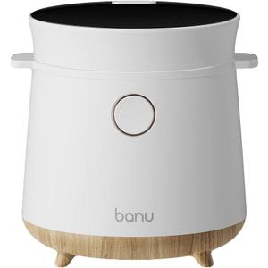 Banu Mini Low Carb Rice Cooker Japanese Low Carb Rice Cooker 3 Cups (white rice), 1 Cup (Low carb rice) Uncooked with Stainless Steel Steamer, Rice Maker Low Sugar Rice Function, 24H Delay Timer & Auto Keep Reduce One-Touch Cooking - White