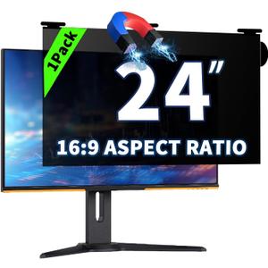 24 Inch Magnetic Hanging Computer Privacy Screen for 16:9 Widescreen Monitor, Removable Privacy Screen Anti Glare Blue Light Computer Screen Privacy Shield, Anti-Scratch 24in Protector Film