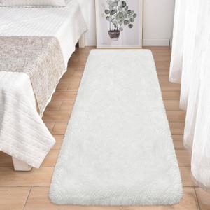 White Runner Rug for Bedroom 2x6 Fluffy Shaggy Rug Soft Plush Fuzzy Area Rug Bedside Runners for Hallway Kids Teens Baby Nursery Living Room with Non Slip Modern Indoor Decor Carpet