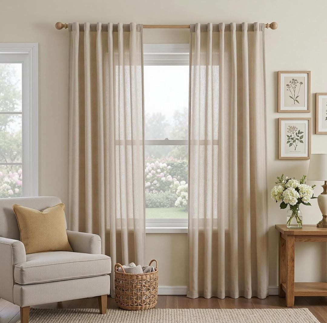 MYSKY HOME Taupe Curtains for Bedroom Living Room 84 Inch Length 2 Panels Set, Semi Sheer Soft Touch Light Filtering Drapes for Sliding Glass Door Farmhouse Boho Curtain, 50" Wide, Taupe, 2 PCs