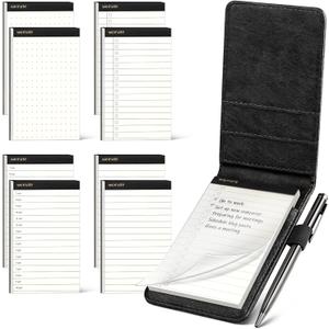 WEMATE 10 Pieces Small Notepad Holder Set Pocket Notebook - Included Mini Pocket Notepad Holder Set with 8 Memo Book Refills and Metal Pen for Meetings, Daily Records, and Notes 3 x 5 Inch (Black)
