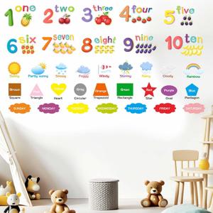 Alphabet Numbers Wall Stickers for Classroom: Kids Baby Girls Boys Nursery Playroom Wall Decals - Peel and Stick Color Weather Learning Educational