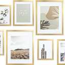 ArtbyHannah Gallery Wall Frame Set,Gold Picture Frames Collage Wall Decor with Neutural Art for Living Room Stariway,8 Pack Assorted Size-11"x14",8"x10",6"x8" (Large)
