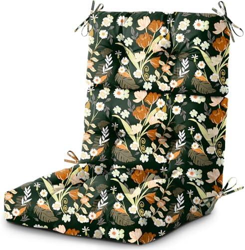 DANGHOOGY Outdoor/Indoor High Back Chair Cushion, Waterproof Outdoor Rocking Chair Cushion with Ties, Tufted Replacement Seat Cushions for Outdoor Furniture, Black Floral, Pack 2