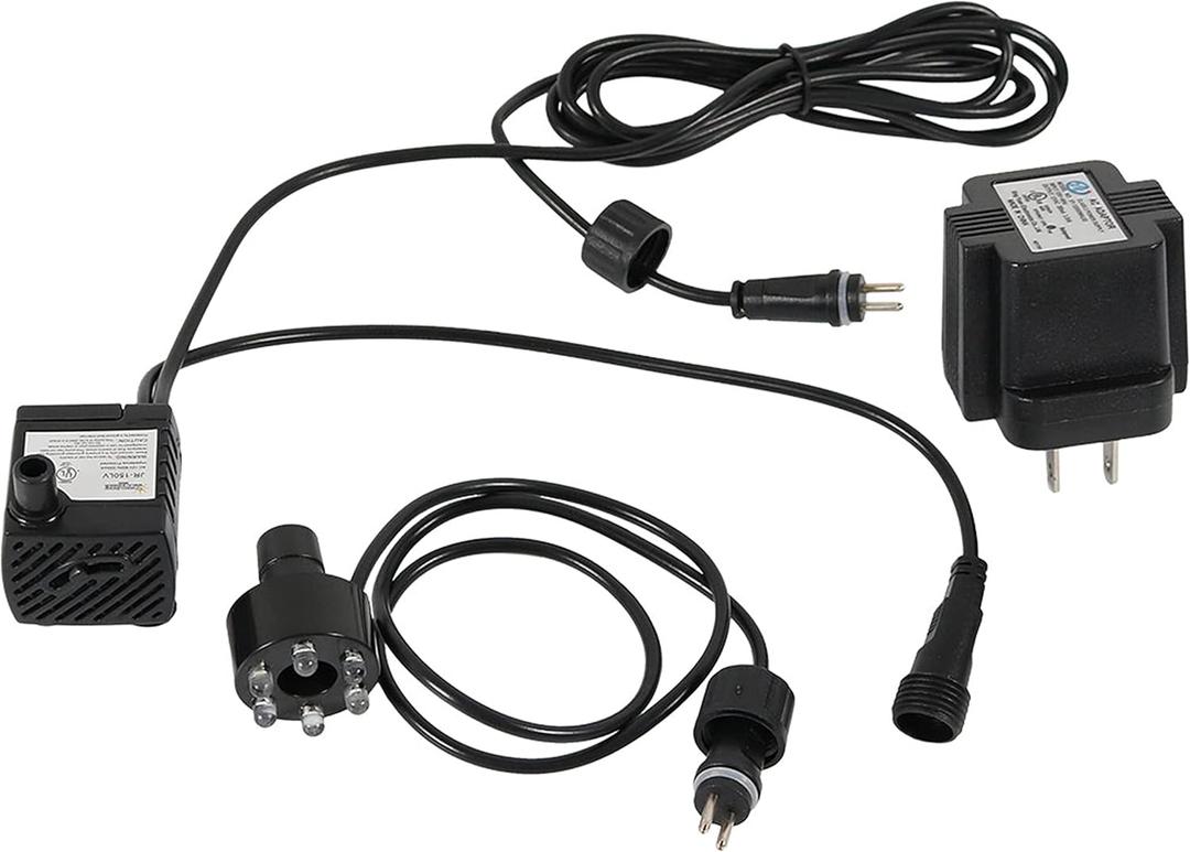 Sunnydaze 40 GPH Submersible Water Pump  12V Small Fountain Pump with Adjustable Flow, 6-Color LED Light & Transformer for Fountains, Bird Baths, Aquariums