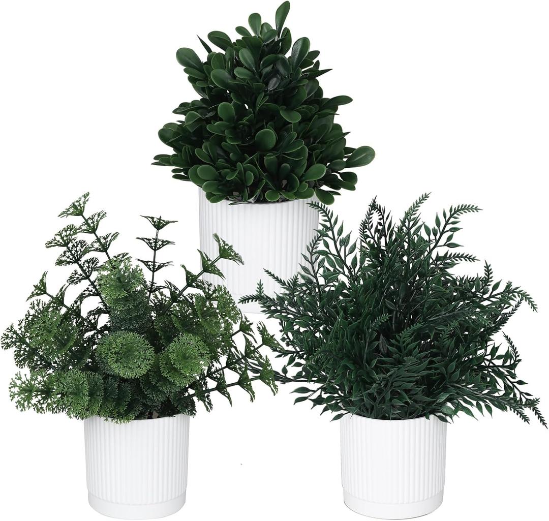 Fake Plants 3 Pack Fake Potted Plants Artificial Plants for Home Shelf Offices Table Home Decor (Kelly Green)