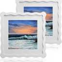 8X8 Wavy Picture Frame With Mat For 6X6, Wavy Edge Wooden Picture Frame with Real Glass - Wall Mount and Tabletop Display, White, 2 Pack