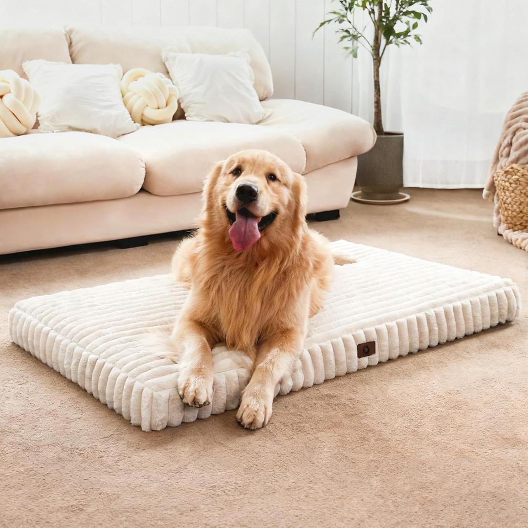 Dog Beds for Extra Large Sized Dog, Orthopedic Pet Bed with Waterproof Lining, Soft Short Plush Surface & Egg Crate Foam, Machine Washable Pet Mat with Removable Cover & Anti Slip Bottom (XX-L(47"*29"*4"), Cream)
