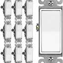 BESTTEN 10 Pack 3-Way Decorator Light Switch, 15A 120/277V, Single Pole or Three Way, Rocker Paddle Wall Switch, On/Off Rocker Interrupter, UL Listed, White
