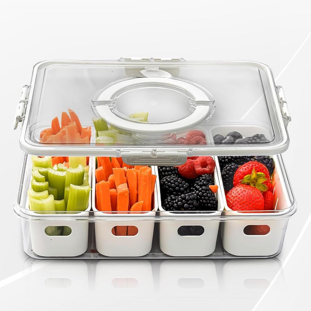 [Dishwasher Safe] Salad Bar Containers for Fridge, Veggie Containers for Refrigerator, Salad Prep Containers for Fridge, Veggie Tray with Lid, Storage & Organizer for Fruit, Berry, Produce Keeper