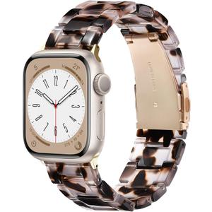 V.R.HOPE Resin Watch Band Compatible with Apple Watch Band for Women 38mm 40mm 41mm 42mm Tortoise Fashion Lightweight Bracelet Strap for iWatch Series 11/10/9/8/7/6/5/4/3/2/1/SE3(Tortoise Rosegold)