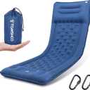 TOMSHOO Sleeping Pad, Ultralight Camping Mat Inflatable Sleeping Mat 57x80" Camping Mattress with Pillow Built-in Foot Pump with 2 Carabiners for Camping, Hiking, Travel, Tent (Blue)