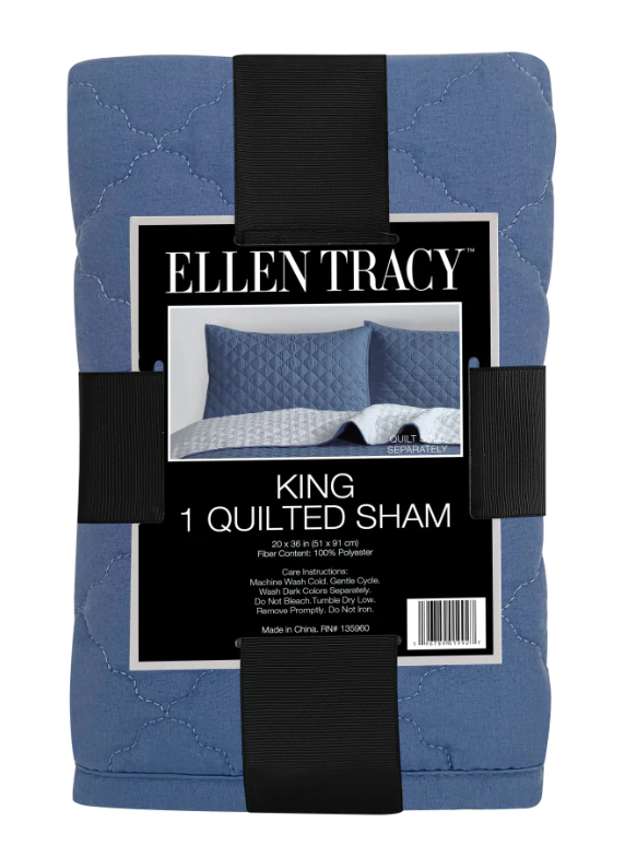 Ellen Tracy, King 1 Quilted Sham 20×36 in (51×91cm) 100% Polyester