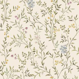 VEELIKE Retro Floral Peel and Stick Wallpaper Vintage Delicate Sprigs & Flower Wallpaper for Girls Bedroom Nursery 17.7''x354'' Removable Self Adhesive Botanical Floral Wall Paper for Living Room