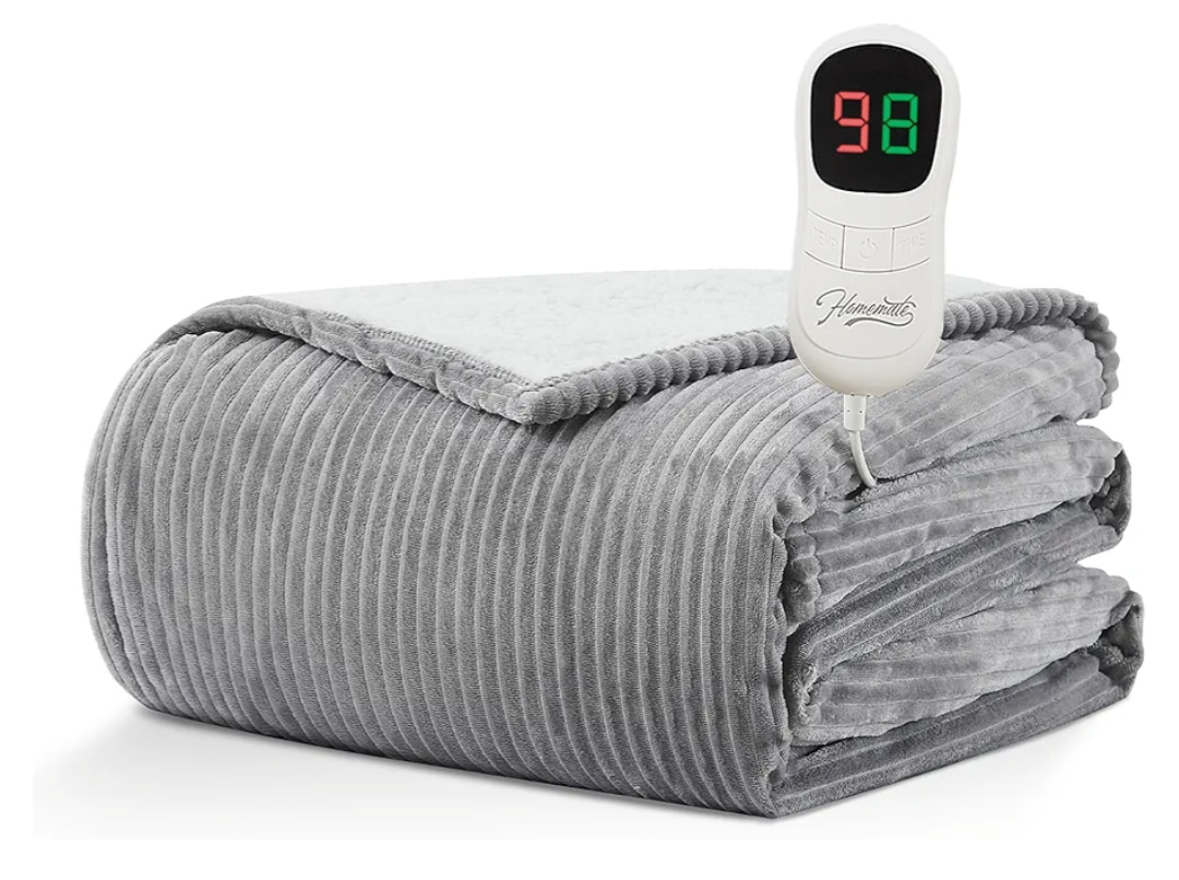 Homemate Heated Blanket Electric Throw - 50\"x60\" Heating Blanket Throw 1/2/4/6/8 Hours Auto-Off 10 Heat Levels Over-Heat Protection Soft Flannel Sherpa Heater ETL Certification 50-60Inch