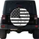 Black White Vintage American Flag Spare Tire Cover with Camera Hole, for Wrangler Tire Cover with Backup Camera Hole, SUV RV Trailer and Many Vehicle (17 Inch for Diameter 82"-83")