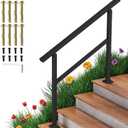 Handrails for Outdoor Steps, 4 Steps Stair Railing, Wrought Iron Stair Handrail with Installation Kit, Porch Railing Fits 3 to 4 Steps