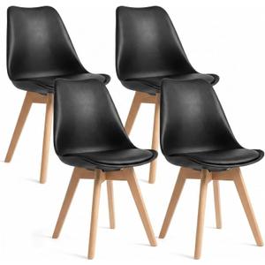 Dining Chairs Set of 4, Modern Upholstered Dining Room Chairs with PU Leather Padded Seat, Armless Kitchen Chairs with Curved Backrest and Solid Wood Legs for Dining Room, Kitchen, Apartment, Black, Pack of 4