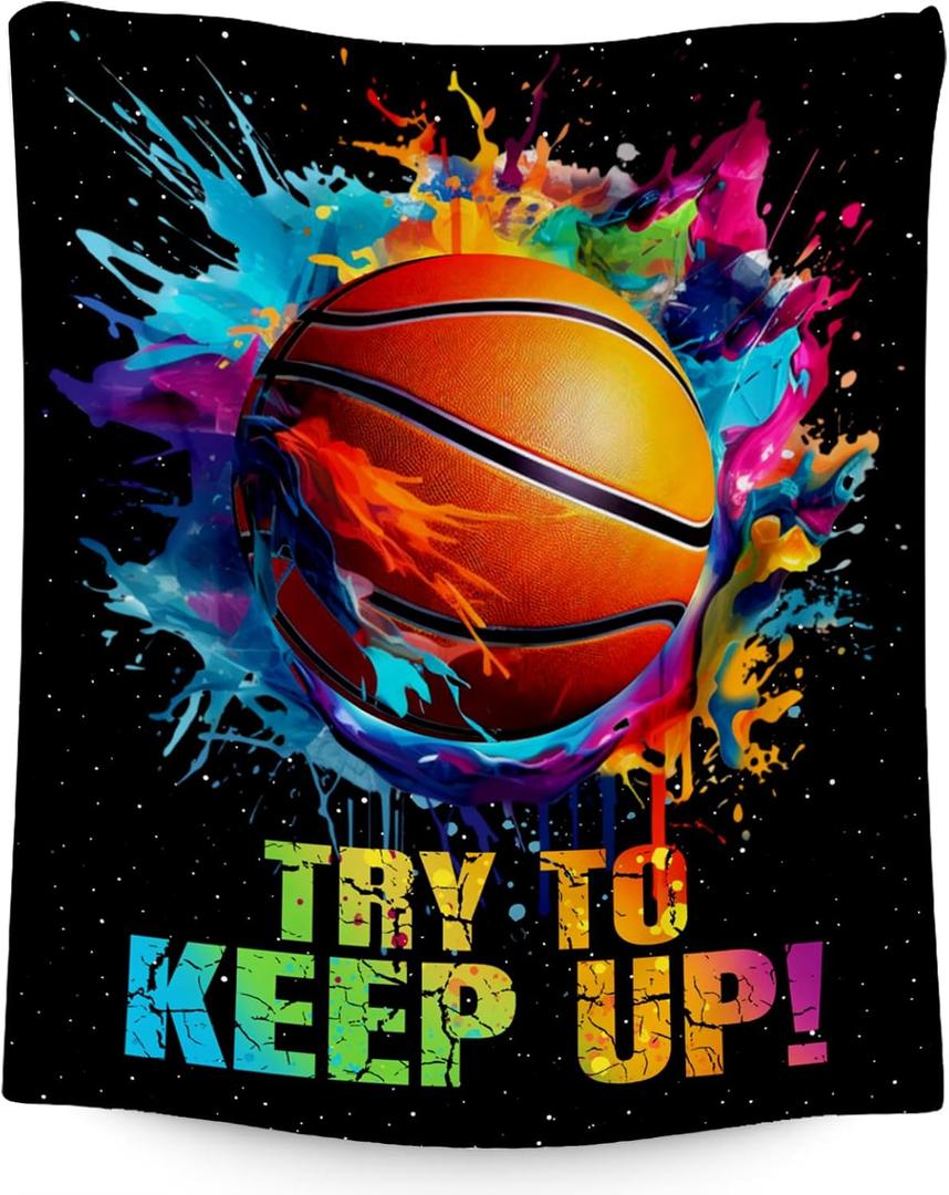 COOPASIA Basketball Blanket for Girls, Basketball Gifts for Boys Adults Sport Lovers, Kids Throw Blankets for Team Player Couch Sofa Home Decor (Colorful, 40x50 Inch)