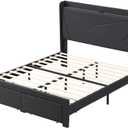 William's Home Furnishing Noax Full Bed Frame - Modern Gray Upholstered Bed with Sturdy Support, No Box Spring Needed