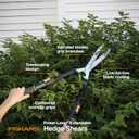 Fiskars Power-Lever Extendable Hedge Shears, Self-Sharpening Serrated Steel Blades for Clean Cuts, Handles Adjust 25"-33" for High Reach, Multiplies Leverage for 2x Power, 10" Blades, Orange/Black