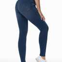 THE GYM PEOPLE Women's High-Waisted Jeggings Pants Stretchy Tummy Control Skinny Jean Leggings with Pockets (Blue) 28" Large 