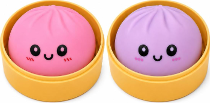2PCS Dumpling Squishies Fidget Sensory Toys with Food Steamer,Colorful Stretch Squeeze Dough Ball Stress Balls,Hand Desk Toy for Stress Relief Gifts