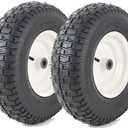 (2-Pack) 16x6.50-8 Pneumatic Tires on Rim - Universal Fit Lawn Mower and Yard Tractor Wheels - With Chevron Turf Treads - 3" Centered Hub and 3/4" Bushings - 396 lbs Max Weight Capacity (16x6.50-8 Pneumatic (Centered Hub))