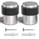 SANATO Nickel Cylindrical Floor Mounted Stainless Steel 304 Door Stop Door Stopper with Black Rubber, 2 Pack