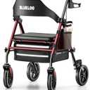 Bluelog Walkers for Seniors Rollator Walkers with Seat, 350lb Capacity with Cup Holder & Cane Holder, 8'' All Terrain Wheels, Adjustable Handles and Seat Height, Foldable Design, Burgundy