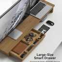 42 Monitor Stand with Large Drawer Keyboard Storage,Dark Bamboo | dual Computer monitor riser shelf for 55-72 inch desk aesthetic workplace computer setup desktop organizer easy assembly