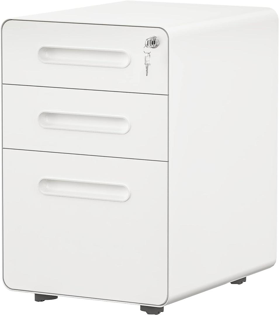 YITAHOME 3-Drawer Rolling File Cabinet, Metal Mobile File Cabinet with Lock, Filing Cabinet Under Desk fits Legal/A4 Size for Home/Office, Fully Assembled-White (3 Draws)