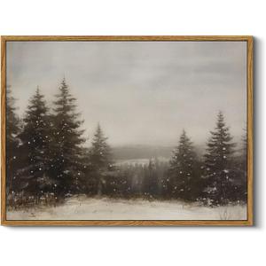 InSimSea Framed Canvas Wall Art Winter Christmas Decor Living Room Pine Tree Forest Decor Nature Landscape Decoration for Bedroom Bathroom Rustic Xmas Holiday Gifts 12x16 Inch