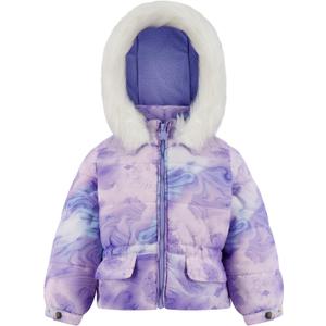LONDON FOG Girls' Heavyweight Puffer Jacket with Faux Fur Hood and Fleece Lining (14-16, Pastel Blue Pink)