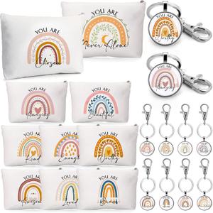 Sieral 20 Pcs Mothers Day Appreciation Gift Bulk for Women Employee Inspirational Canvas Makeup Bag Cosmetic Bag Toiletry Pouch Keychain Return Gift for Coworker Mom Nurse Teacher Birthday(Rainbow)