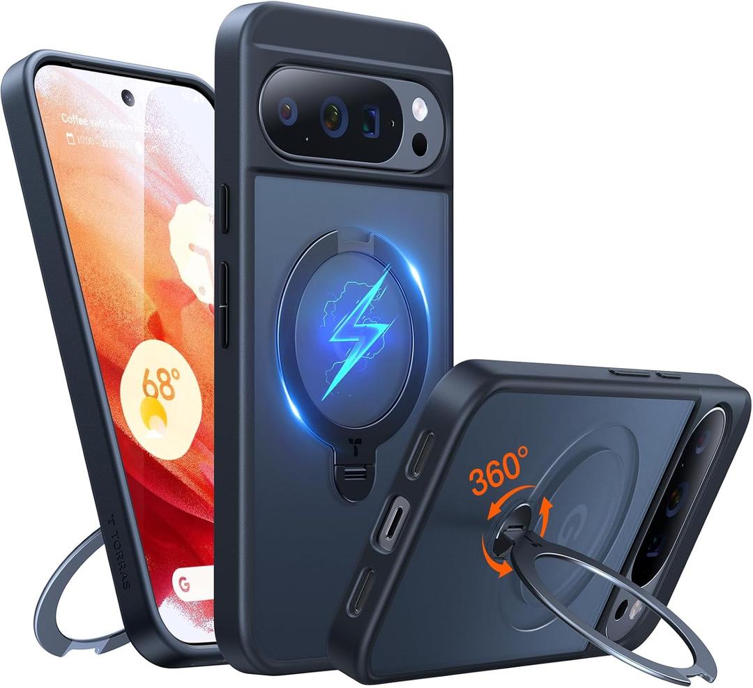 TORRAS 360 Spin Magnetic Stand for Google Pixel 10 Pro XL case, Compatible with Magsafe, 4X Military Drop Protection, Slim for Google Pixel 10 Pro XL Phone Case with Kickstand, Black