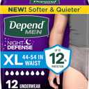 Depend Night Defense Adult Diapers, Incontinence Underwear for Men, Disposable, Overnight, Extra-Large, Grey, 12 Count