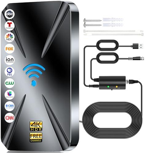 1000+ Miles Range Digital Antenna for Smart TV Indoor, HDTV Antenna for Local Channels with Amplifier, Outdoor Antenna Support 8K 4K 1080p All TVs -38FT Coax Cable